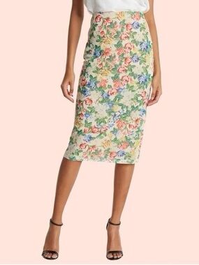AFRM Lynch Mesh Midi Skirt LARGE Floral Colorful Spring Stretch Cottagecore
